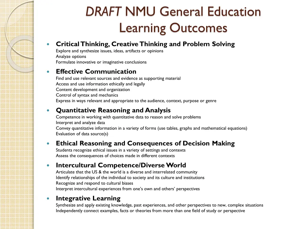 draft nmu general education learning outcomes