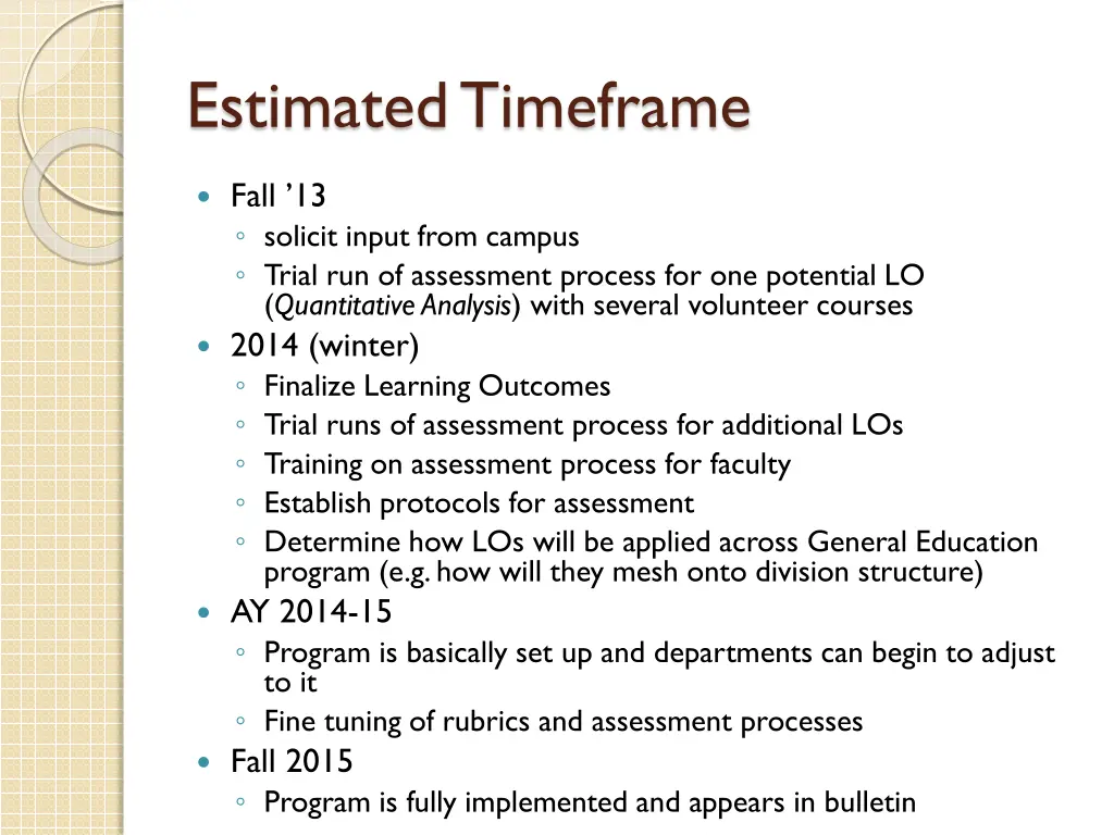 estimated timeframe