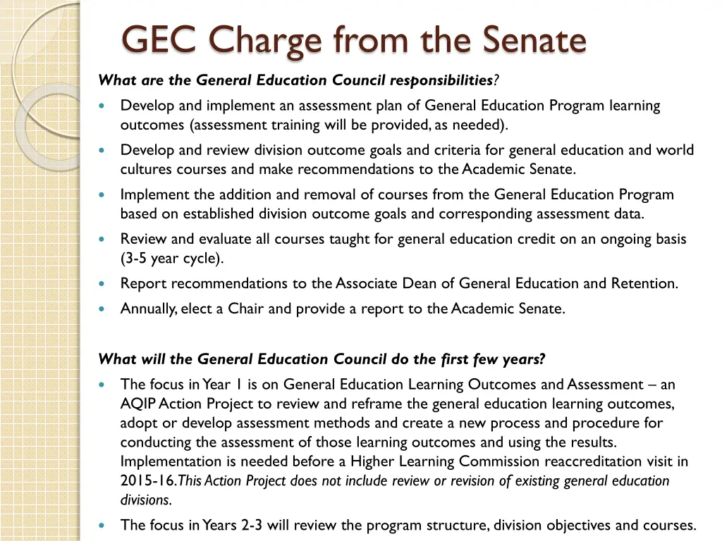 gec charge from the senate