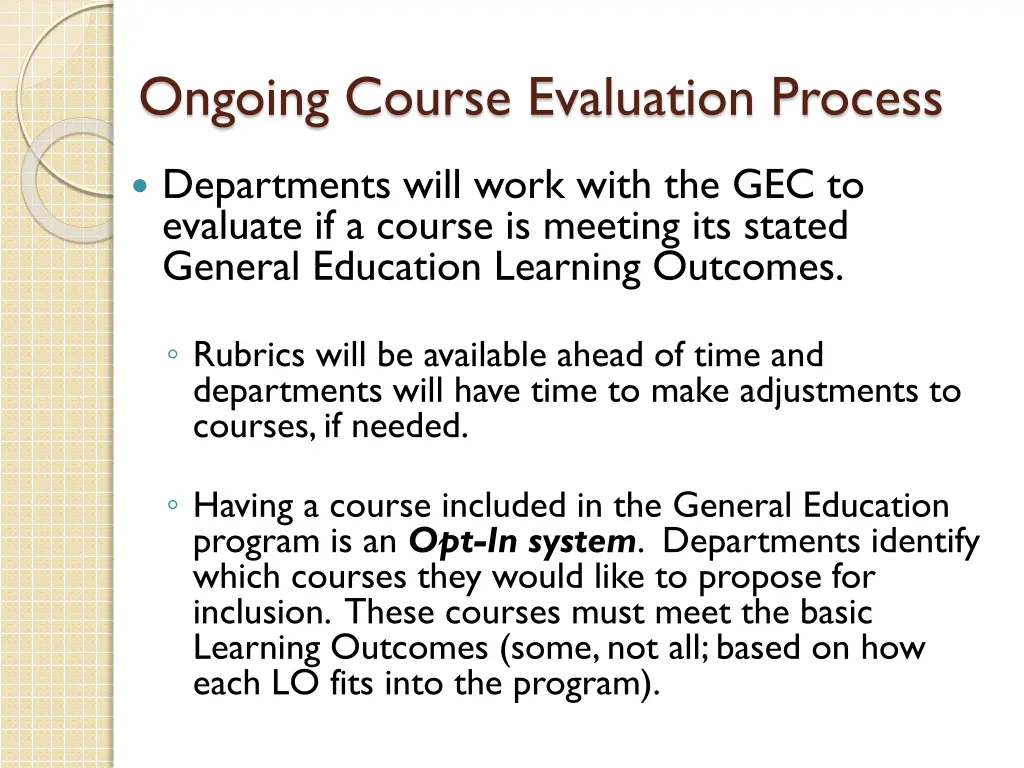 ongoing course evaluation process
