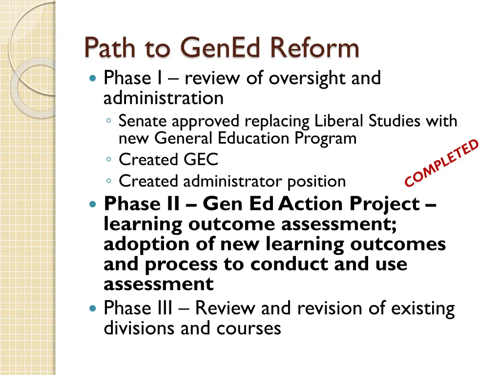 path to gened reform phase i review of oversight