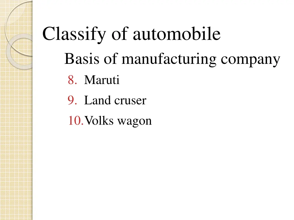 classify of automobile basis of manufacturing 1