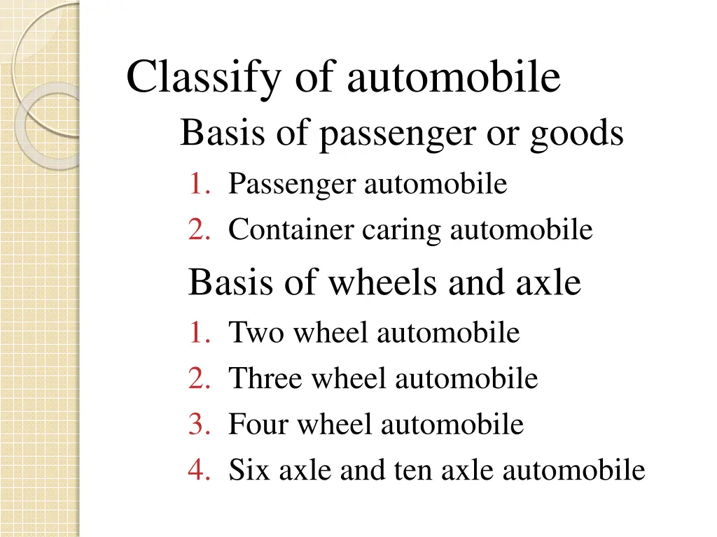classify of automobile basis of passenger