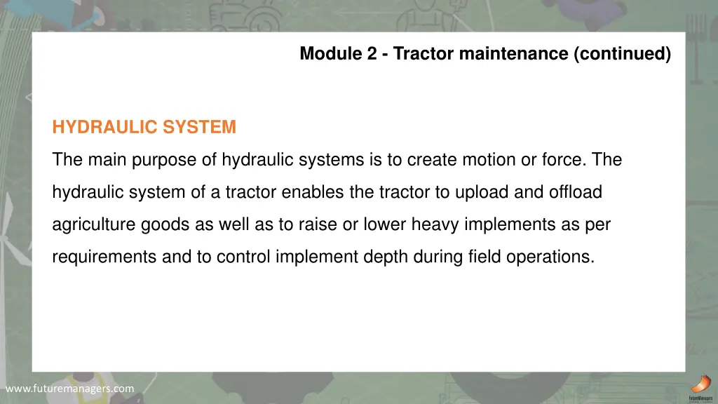 module 2 tractor maintenance continued 2
