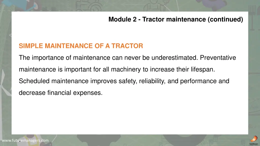 module 2 tractor maintenance continued 3