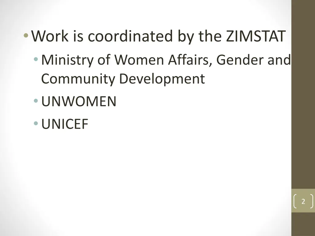 work is coordinated by the zimstat ministry