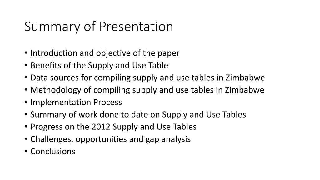 summary of presentation