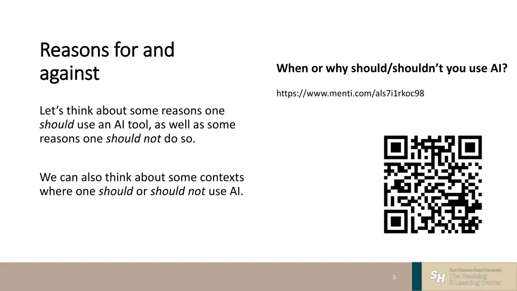 reasons for and reasons for and against against