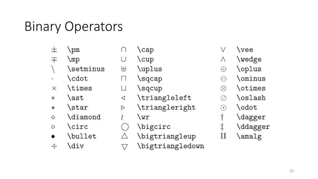 binary operators