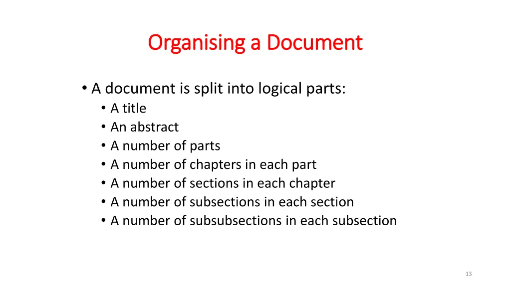 organising a document organising a document