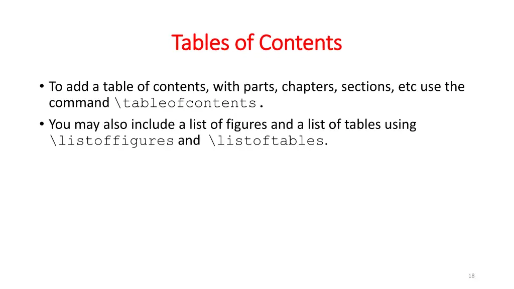 tables of contents tables of contents