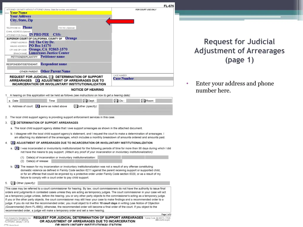 request for judicial adjustment of arrearages