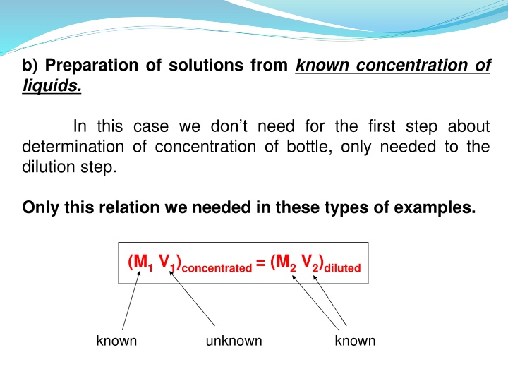 b preparation of solutions from known