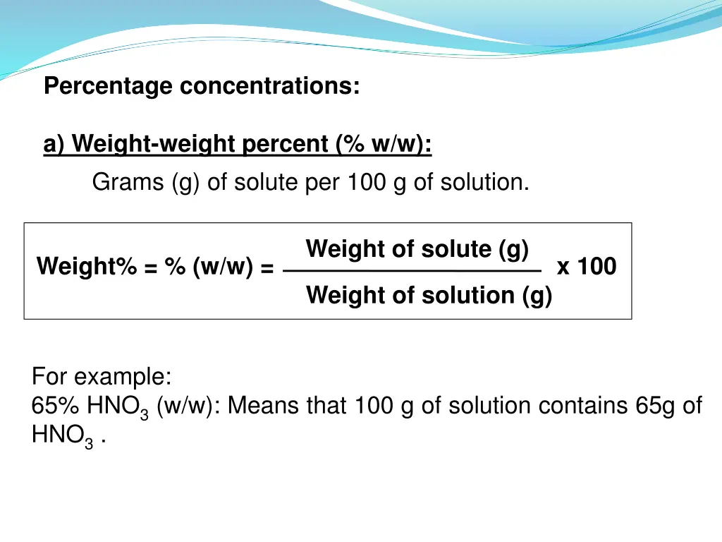 percentage concentrations
