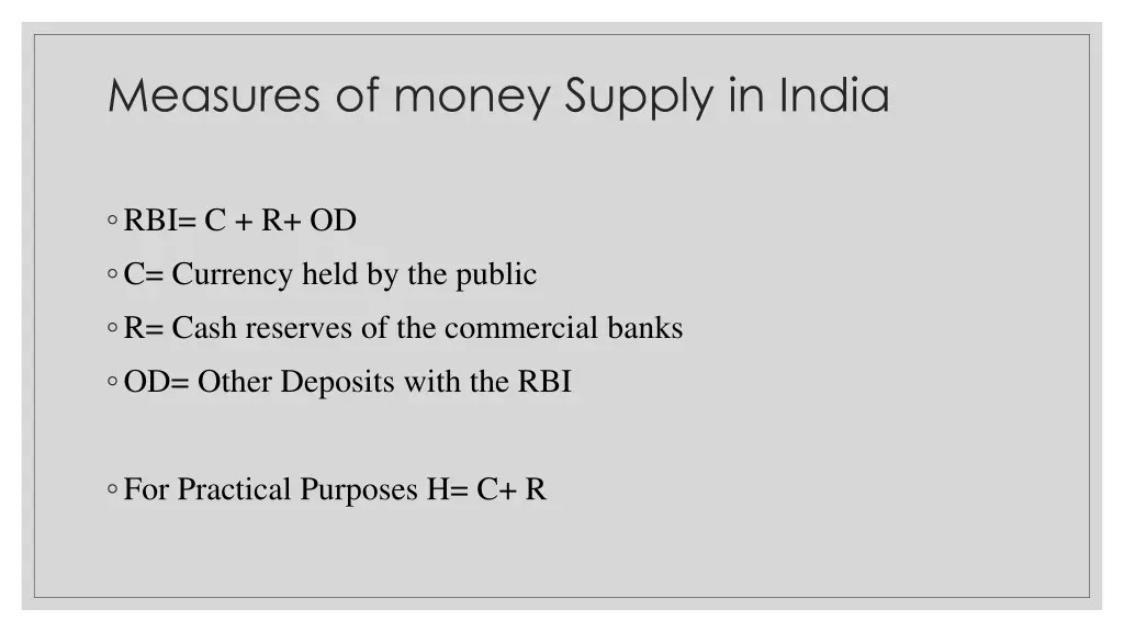 measures of money supply in india