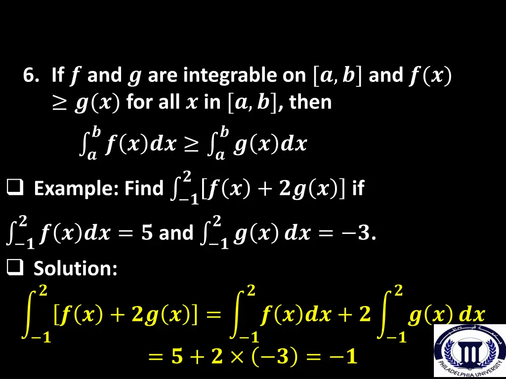 6 if and are integrable on and for all in then