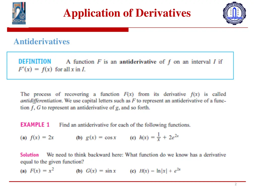 application of derivatives