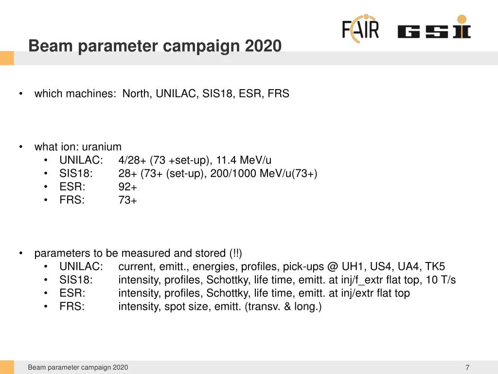 beam parameter campaign 2020