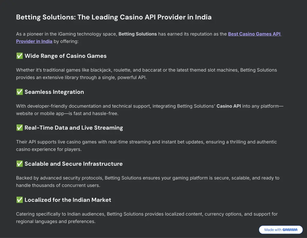 betting solutions the leading casino api provider