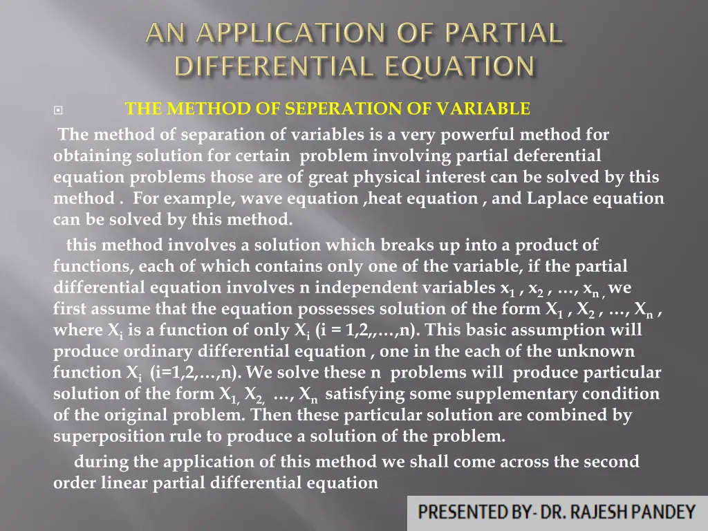 the method of seperation of variable