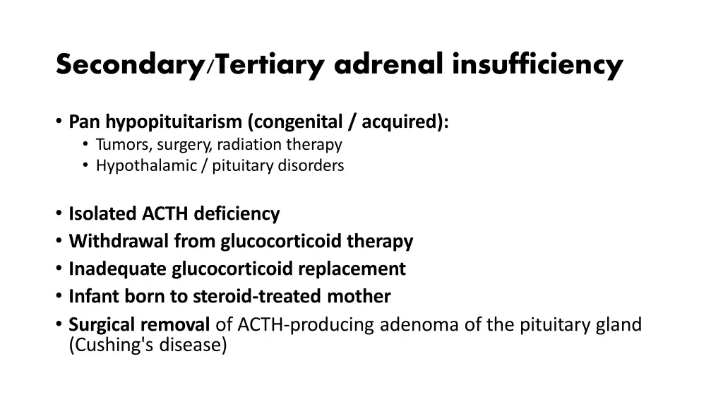 secondary tertiary adrenal insufficiency