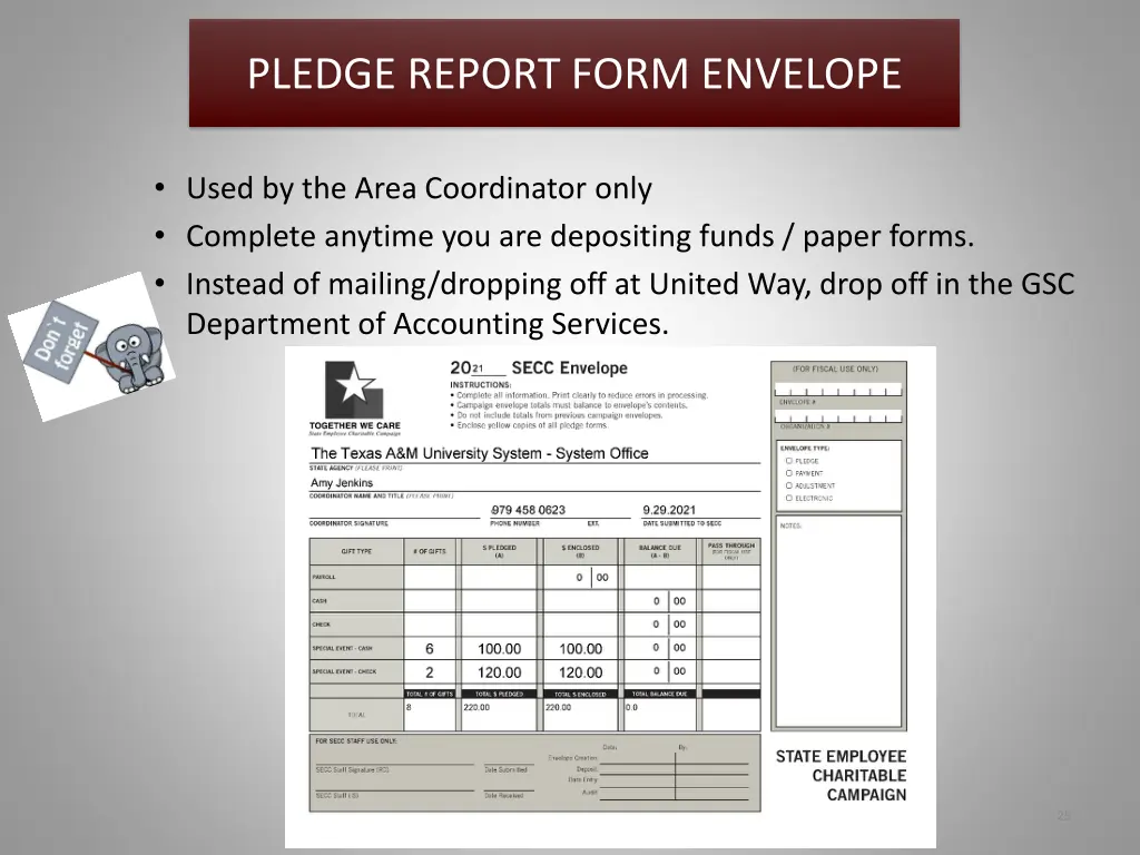 pledge report form envelope