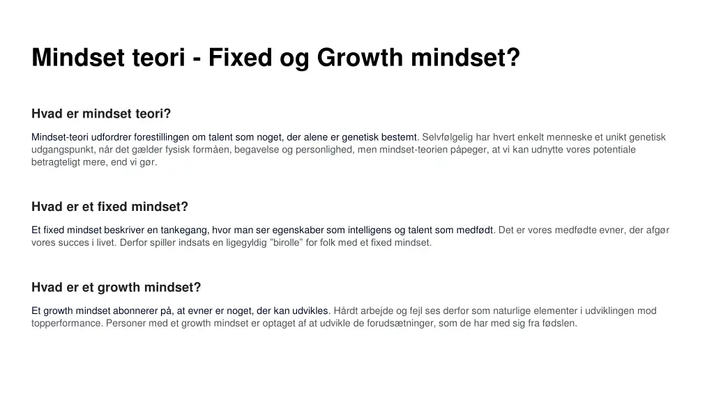 mindset teori fixed og growth mindset