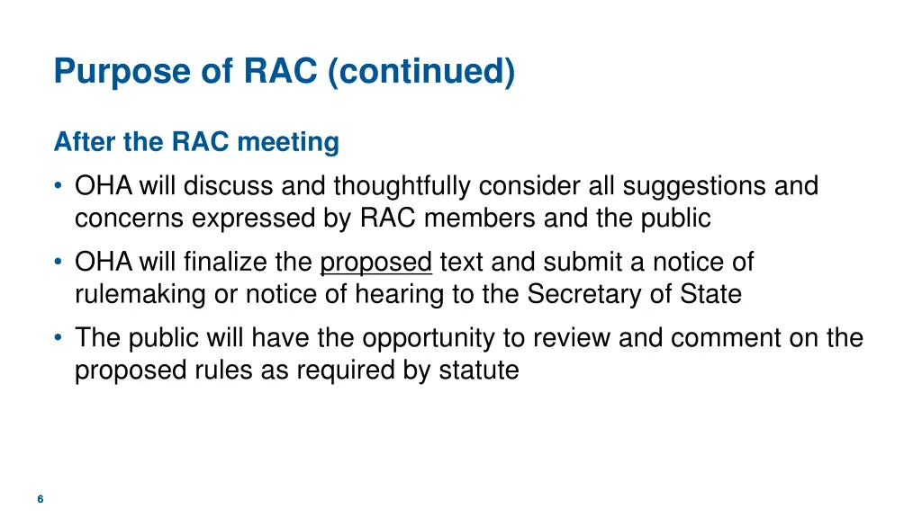 purpose of rac continued