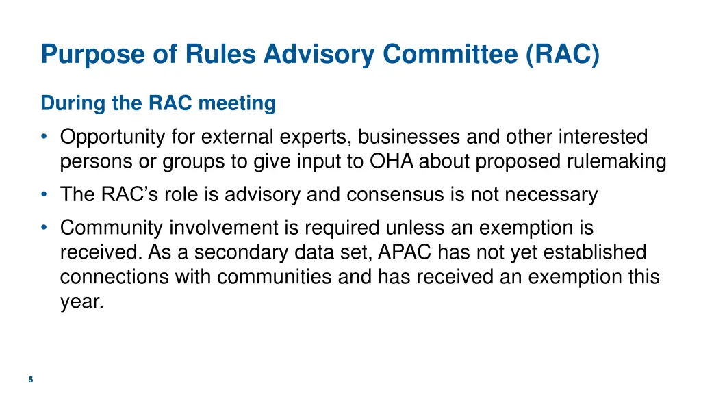 purpose of rules advisory committee rac