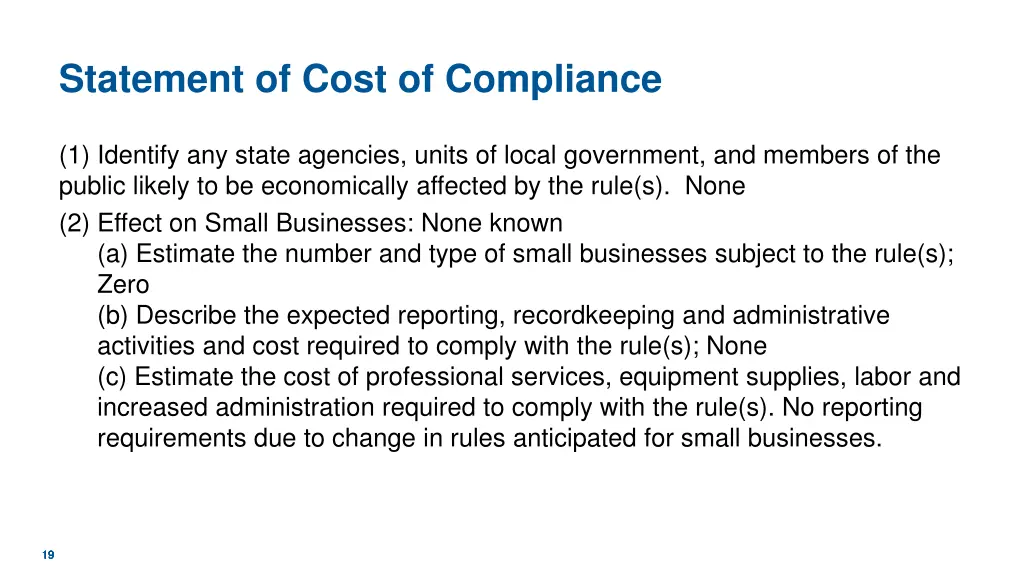 statement of cost of compliance