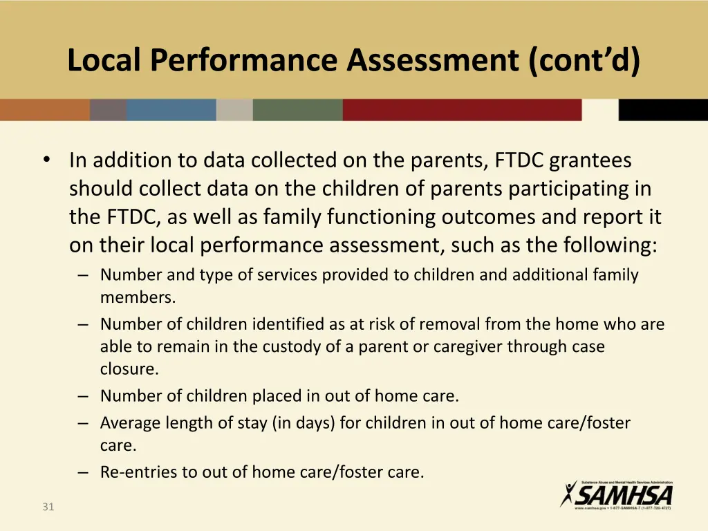 local performance assessment cont d