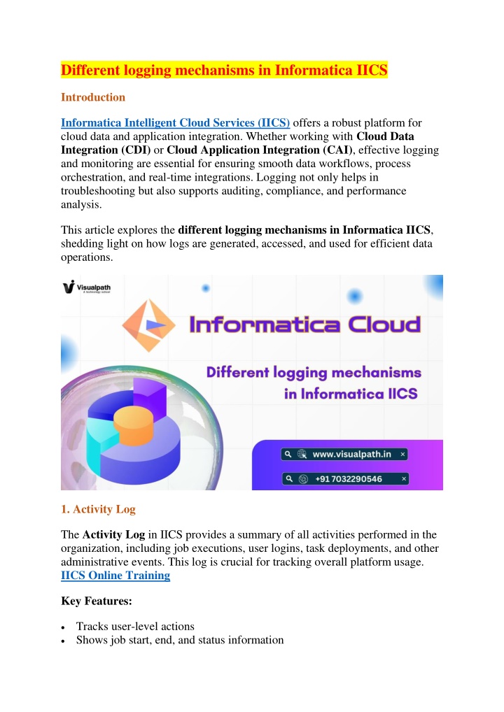different logging mechanisms in informatica iics
