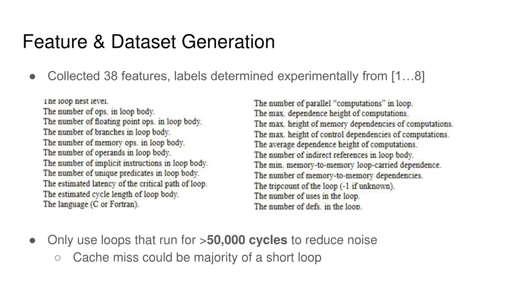 feature dataset generation