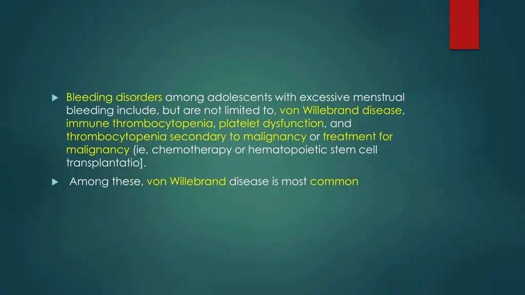 bleeding disorders among adolescents with