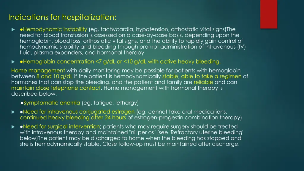 indications for hospitalization