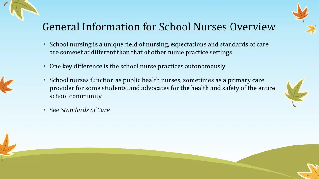 general information for school nurses overview