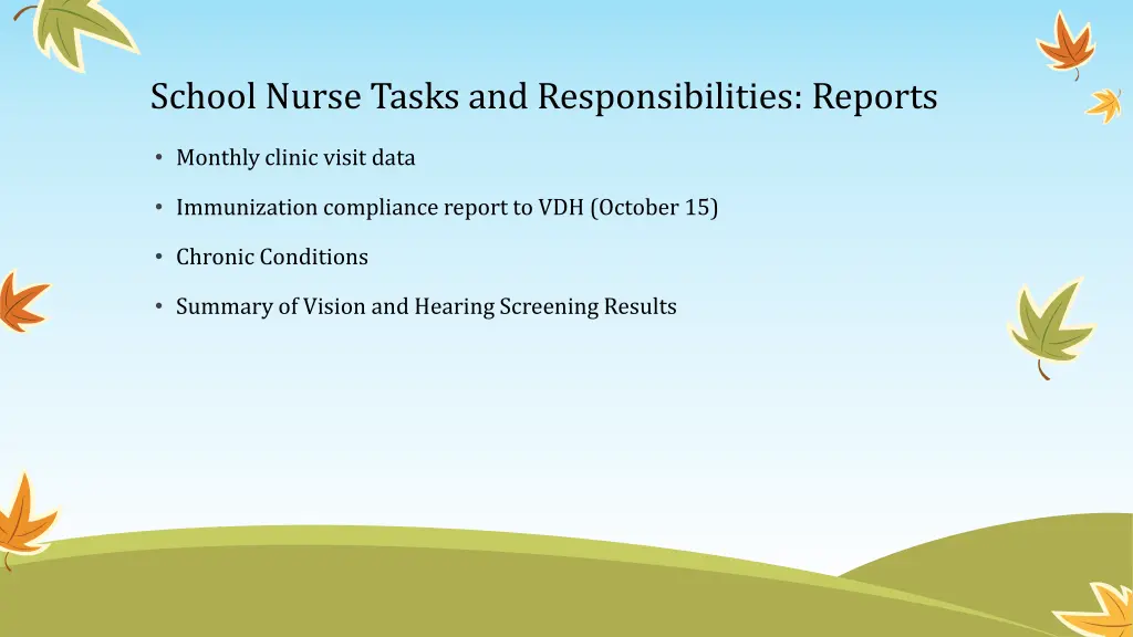 school nurse tasks and responsibilities reports