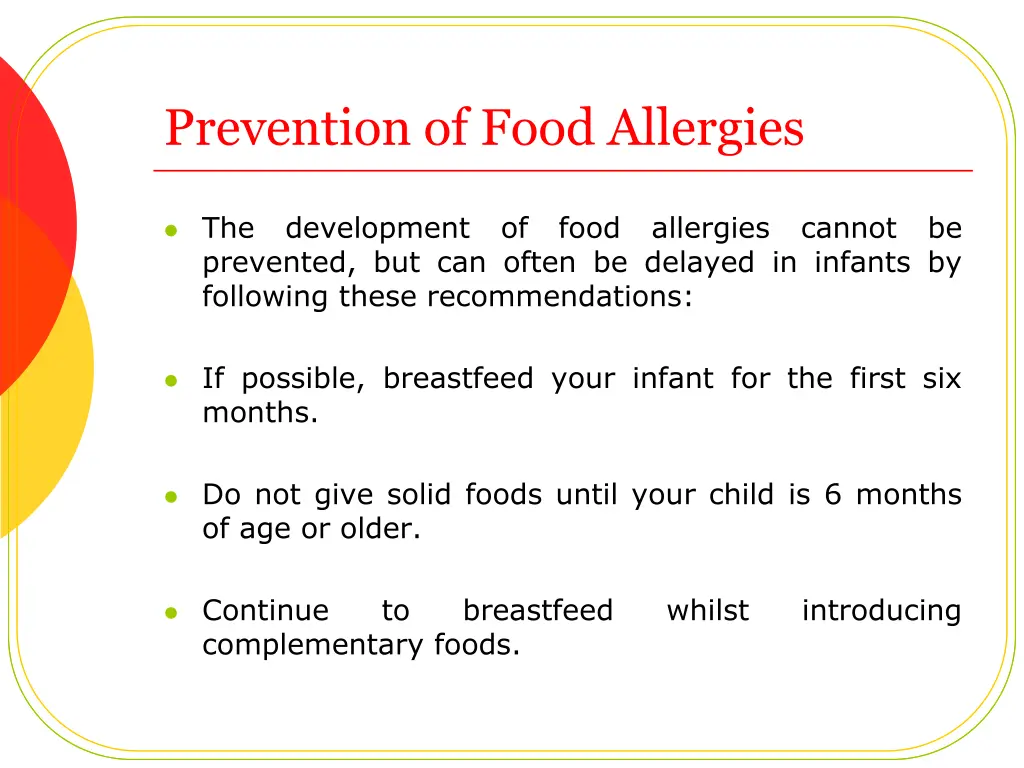 prevention of food allergies