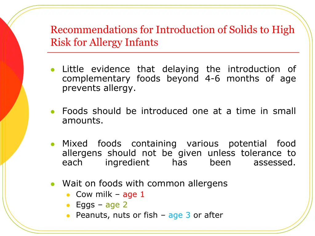 recommendations for introduction of solids