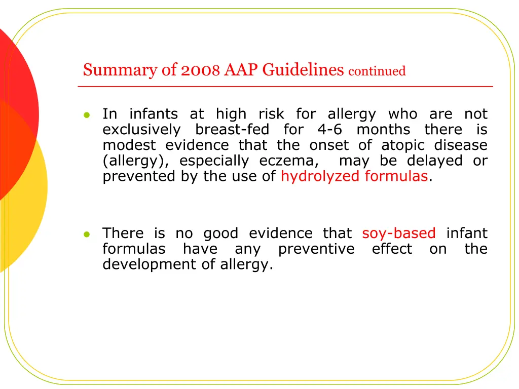 summary of 200 8 aap guidelines continued