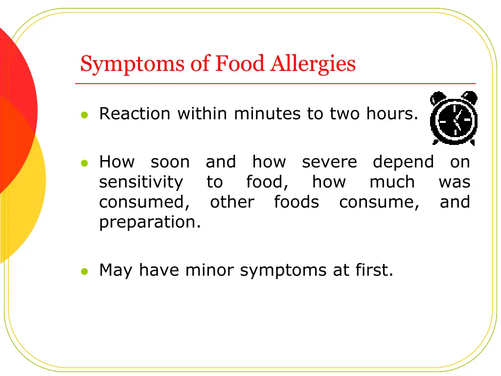symptoms of food allergies