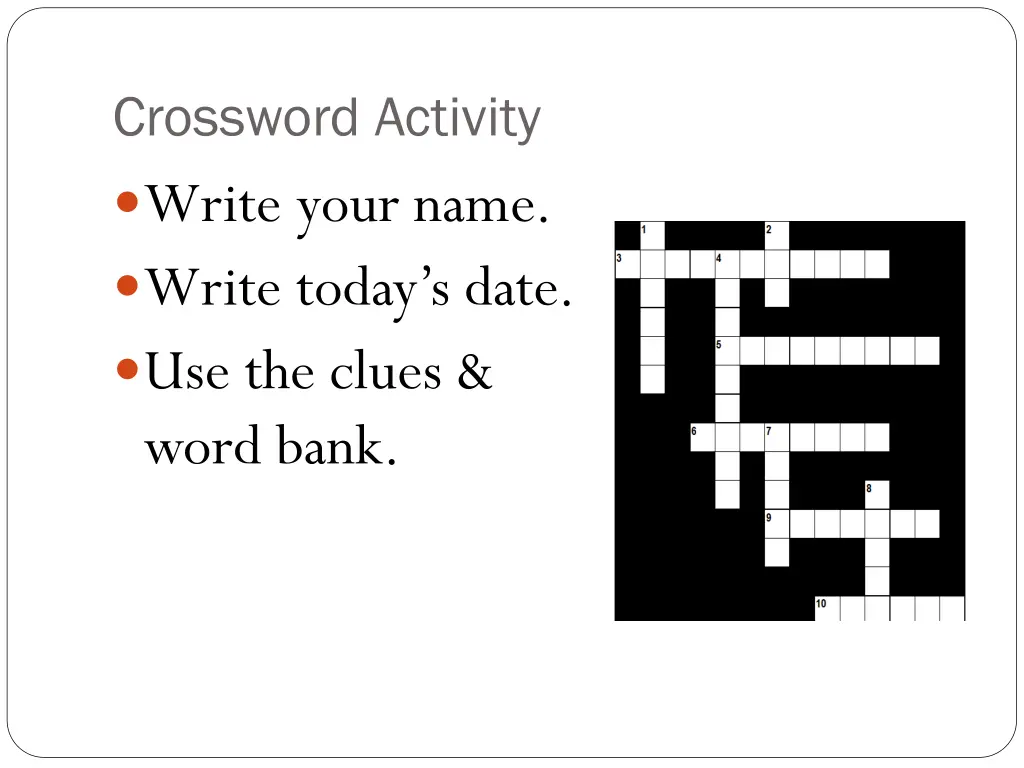 crossword activity write your name write today