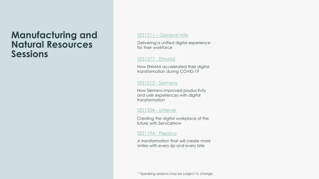 manufacturing and natural resources sessions