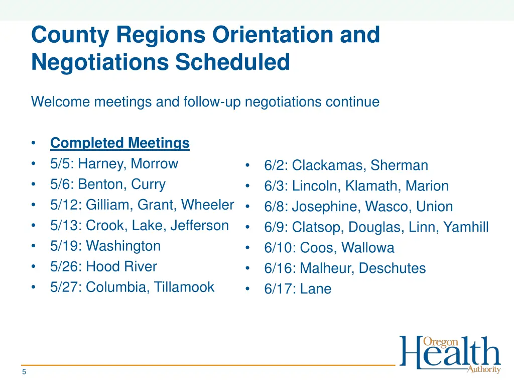county regions orientation and negotiations