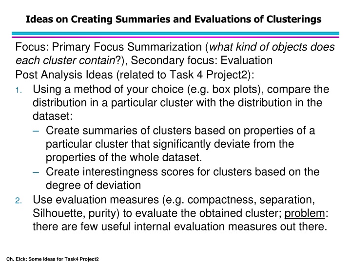 ideas on creating summaries and evaluations