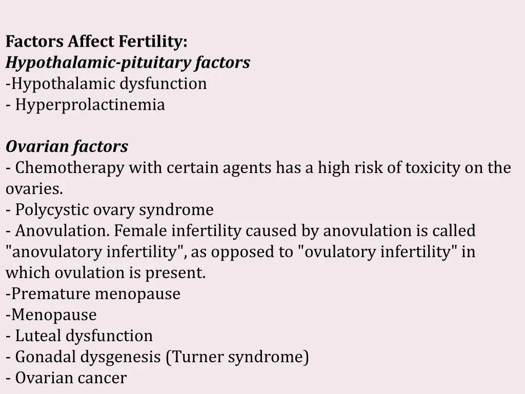 factors affect fertility hypothalamic pituitary
