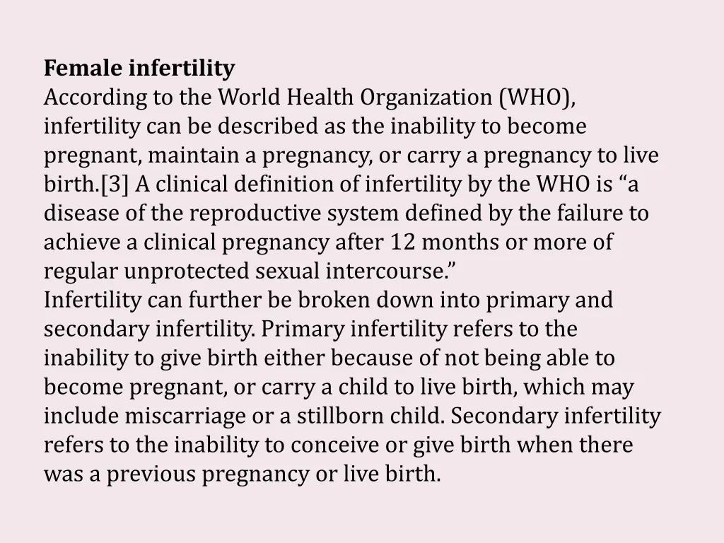 female infertility according to the world health