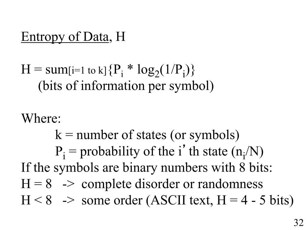 entropy of data h