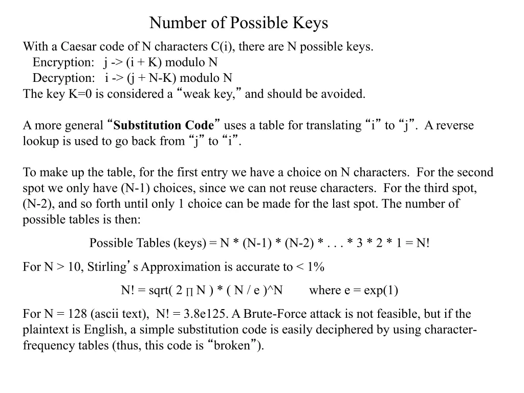 number of possible keys