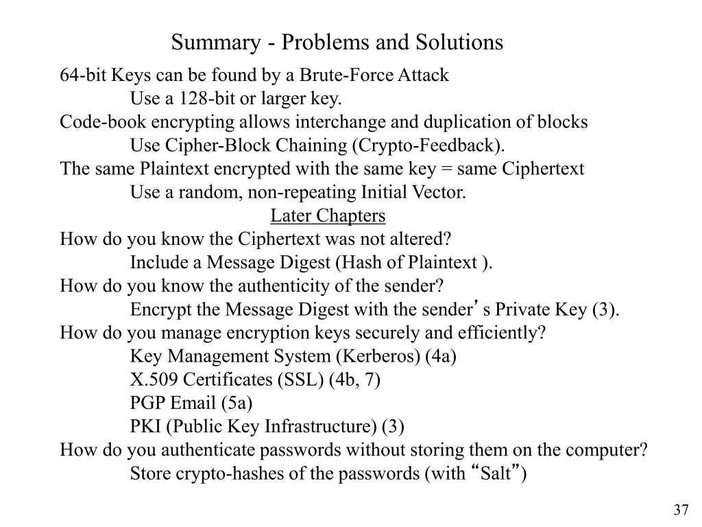 summary problems and solutions 64 bit keys